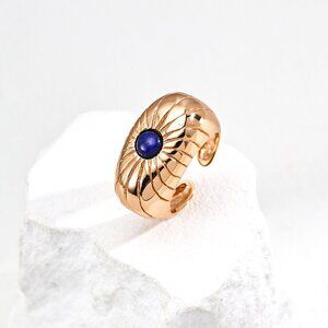 ☀️ Artisan Original Design Carved Sunburst Lapis Lazuli Dome Ring